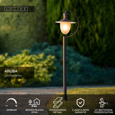 Lucide ARUBA - Lantaarnpaal - Ø 25 cm - 1xE27 - IP44 - Roest bruin